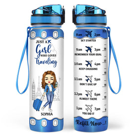 Just A Girl Boy Who Loves Traveling - Gift For Traveling Lovers - Personalized Custom Water Tracker Bottle