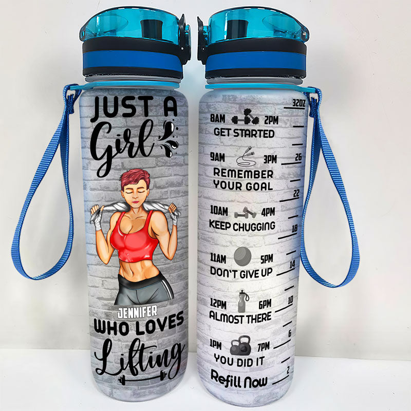 Fitness Girl Just A Girl With Goals - Gift For Gymer - Personalized Custom Water Tracker Bottle