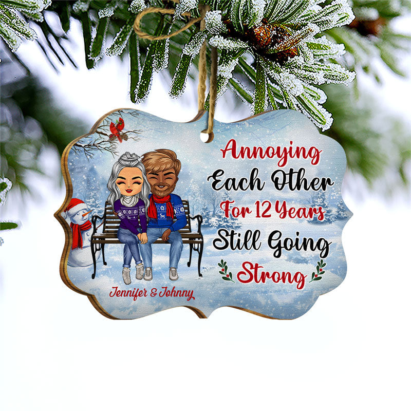 Christmas Family Chibi Couple Annoying Each Other Since - Gift For Couples - Personalized Custom Wooden Ornament