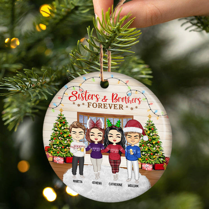 Best Friends Besties Forever - Christmas Gift For Siblings And Colleagues - Personalized Custom Circle Ceramic Ornament