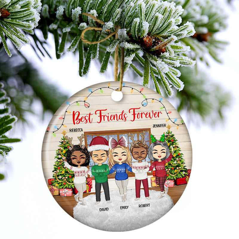 Best Friends Besties Forever - Christmas Gift For Siblings And Colleagues - Personalized Custom Circle Ceramic Ornament