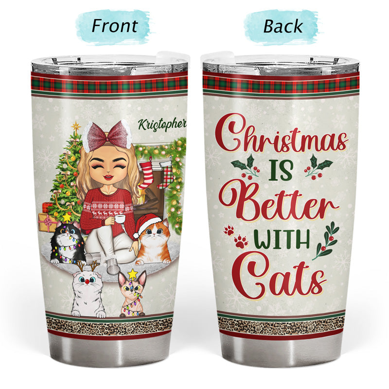 Just A Girl Boy Who Loves Cats And Christmas - Christmas Gift For Cat Lovers - Personalized Custom Tumbler