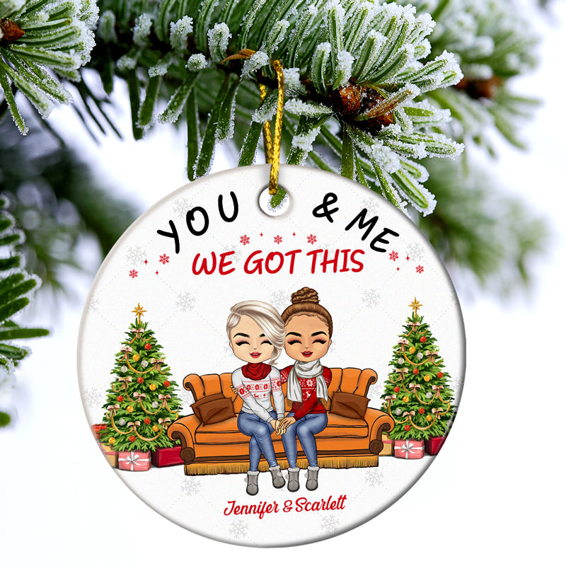 Christmas Hubby And Wifey Season Married Couple - Christmas Gift For Couple - Personalized Custom Circle Ceramic Ornament