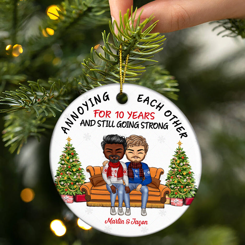 Christmas Hubby And Wifey Season Married Couple - Christmas Gift For Couple - Personalized Custom Circle Ceramic Ornament