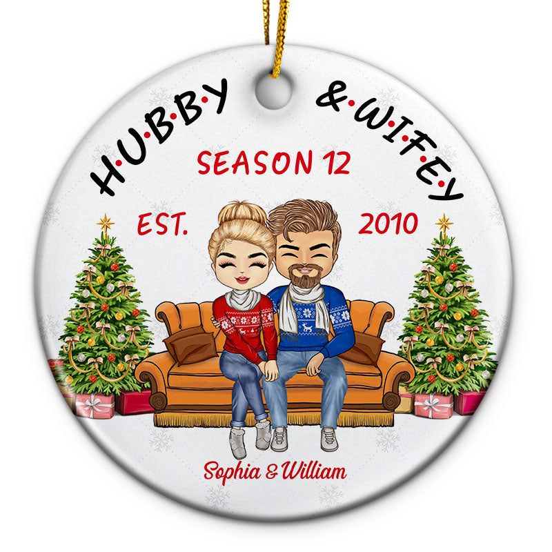 Christmas Hubby And Wifey Season Married Couple - Christmas Gift For Couple - Personalized Custom Circle Ceramic Ornament