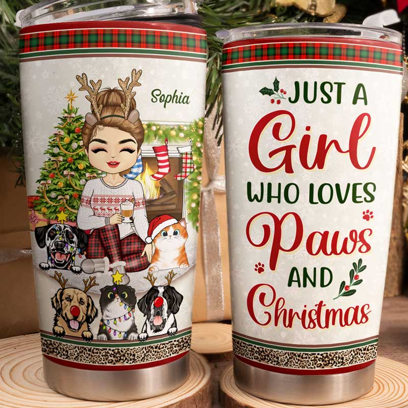 Just A Girl Boy Who Loves Dogs Cats And Christmas - Christmas Gift For Pet Lovers - Personalized Custom Tumbler