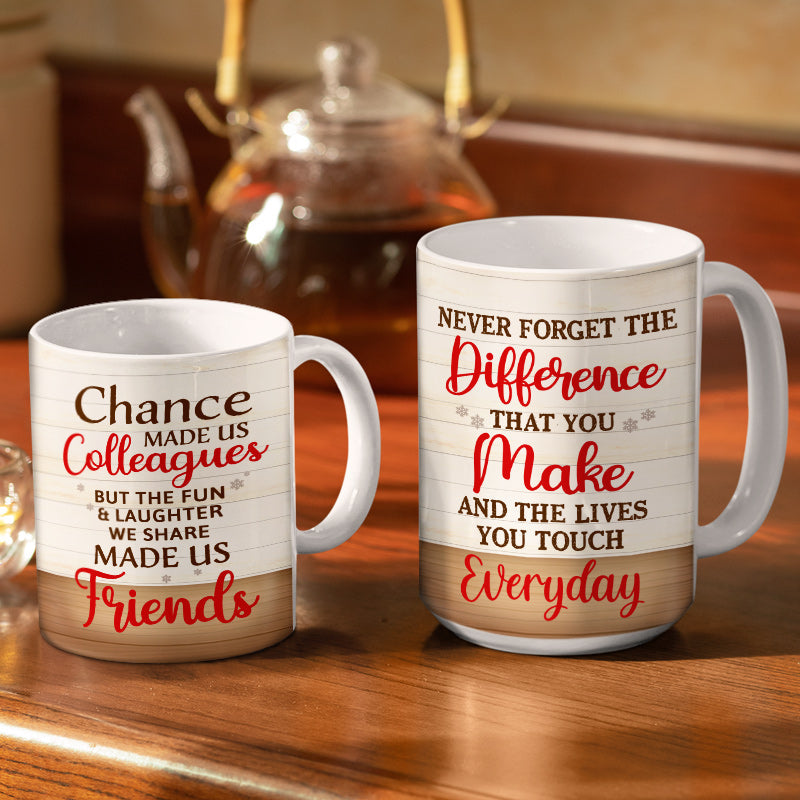 Work Made Us Colleagues - Christmas Gift For Co-worker And BFF - Personalized Custom White Edge-to-Edge Mug