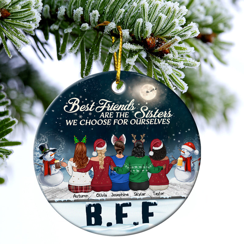 Best Friends Not Sisters By Blood But Sisters By Heart - Christmas Gift For Besties And Sisters - Personalized Custom Circle Ceramic Ornament