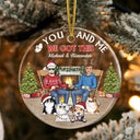 Christmas Couple You & Me And The Pets - Gift For Dog Lovers And Cat Lovers - Personalized Custom Circle Acrylic Ornament