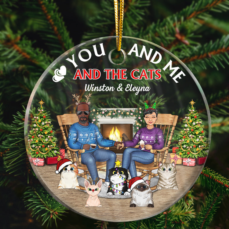 Christmas Couple You & Me And The Pets - Gift For Dog Lovers And Cat Lovers - Personalized Custom Circle Acrylic Ornament