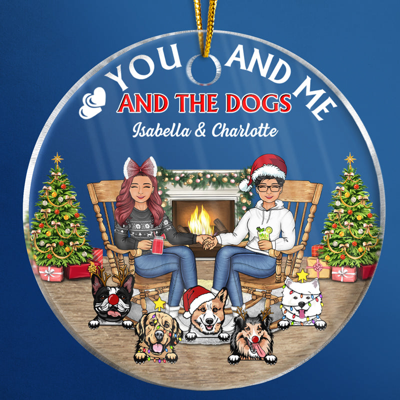 Christmas Couple You & Me And The Pets - Gift For Dog Lovers And Cat Lovers - Personalized Custom Circle Acrylic Ornament