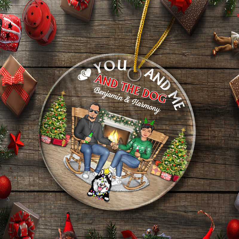 Christmas Couple You & Me And The Pets - Gift For Dog Lovers And Cat Lovers - Personalized Custom Circle Acrylic Ornament