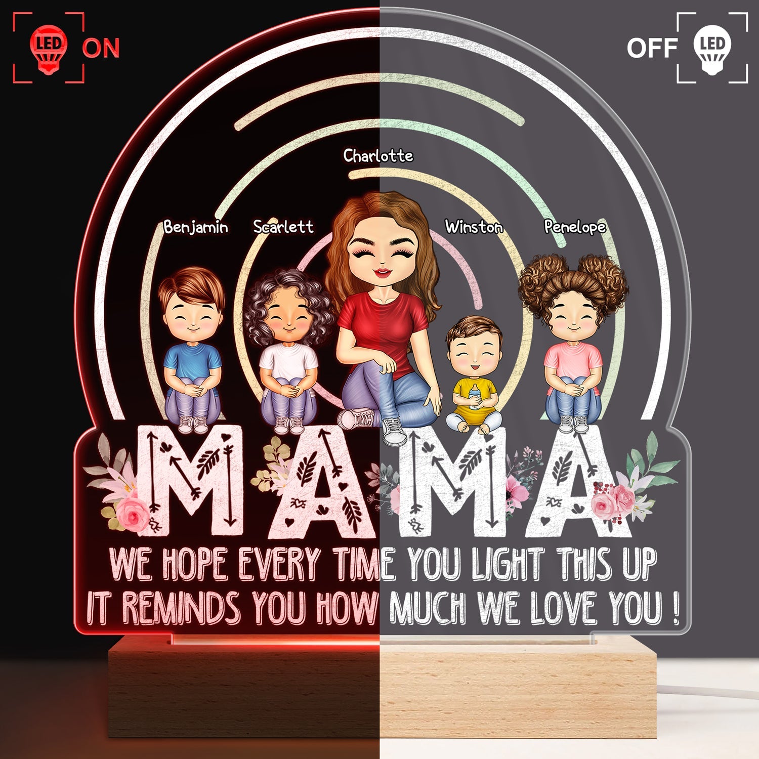 We Hope Every Time You Light This Up - Birthday, Loving Gift For Mom, Mother, Grandma, Grandmother - Personalized Custom 3D Led Light Wooden Base