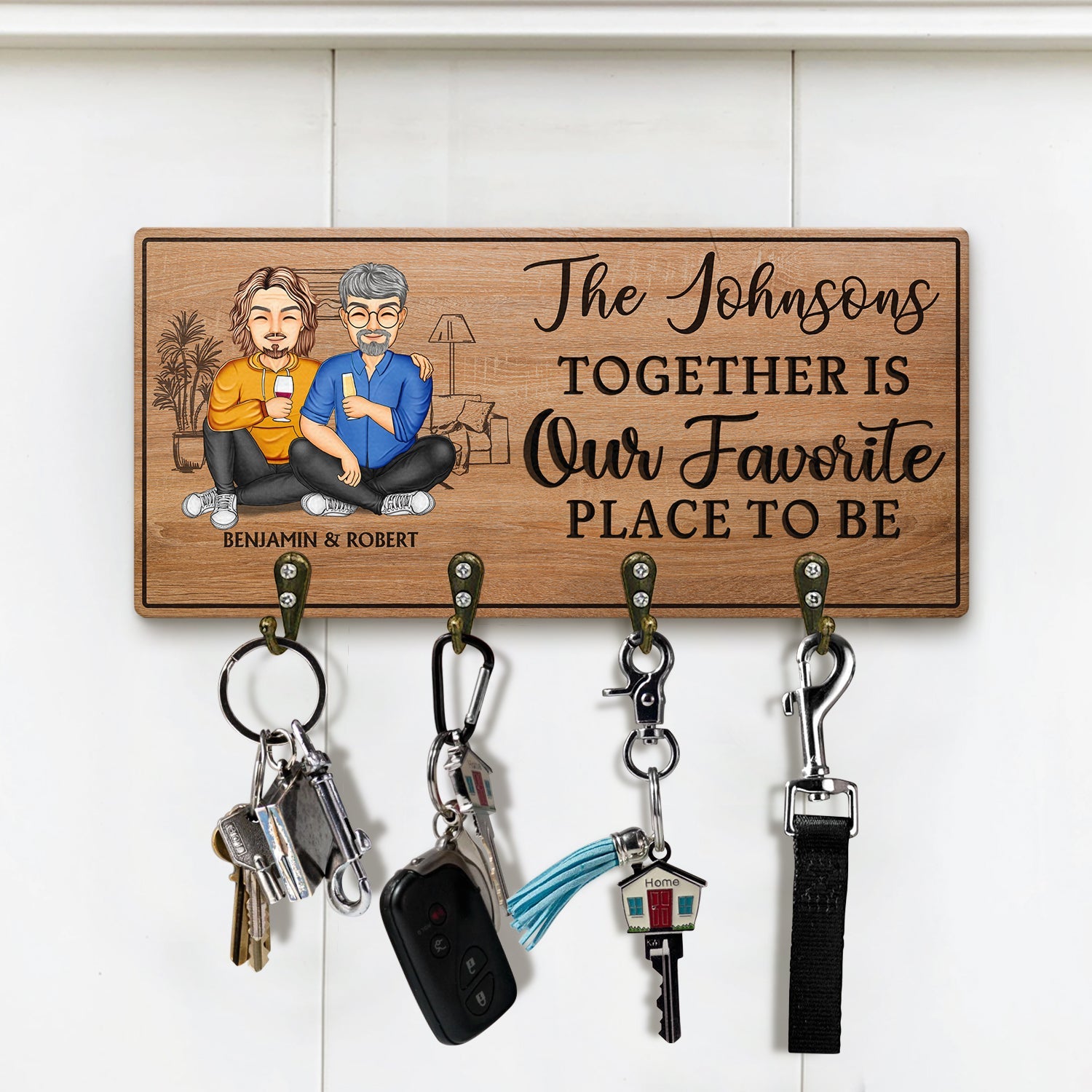 Home Sweet Home Family - Anniversary, Home Decor Gift For Spouse, Lover, Husband, Wife, Boyfriend, Girlfriend, Couple - Personalized Custom Wood Key Holder