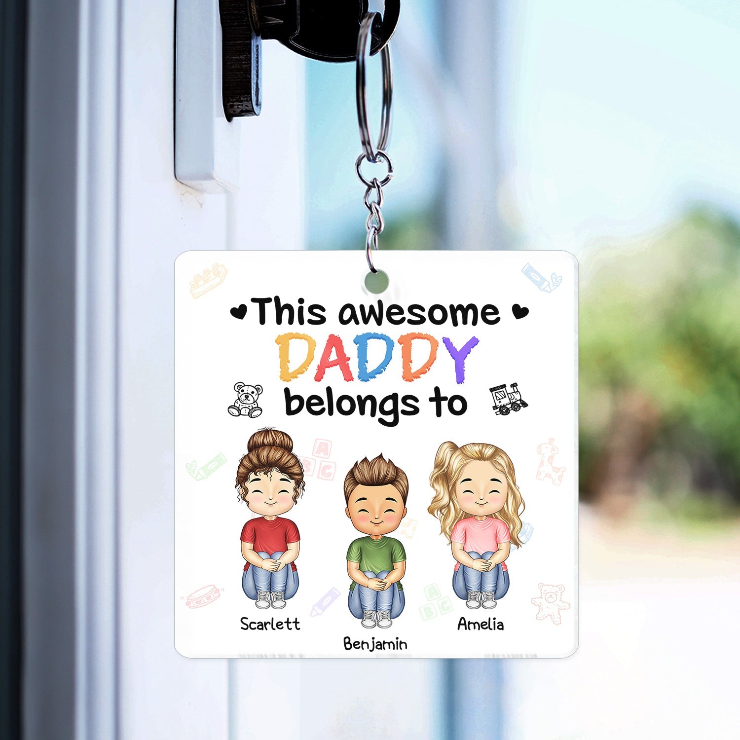 This Awesome Daddy Mommy Belongs To - Loving Gift For Mother, Father, Grandma, Grandpa - Personalized Custom Acrylic Keychain