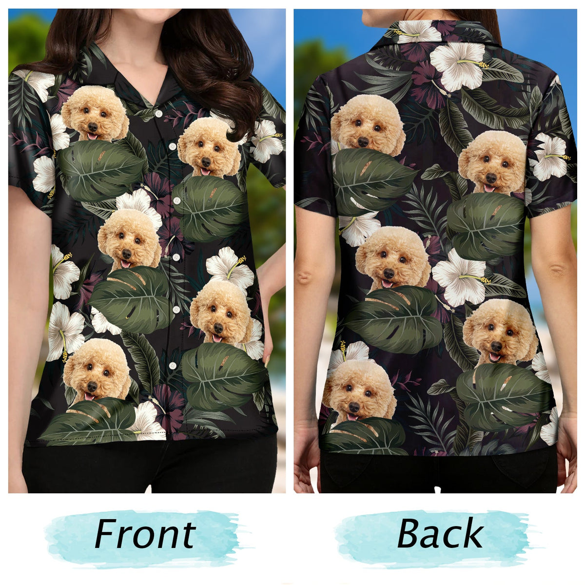 Custom Photo Black Tropical Funny Family Pet Face - Gift For Men, Best Friends, Siblings, Dog And Cat Lovers - Personalized Custom Hawaiian Shirt