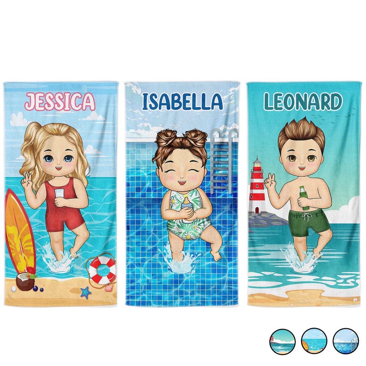 Kids On The Beach Sand Pool - Gift For Children, Grandkids - Personalized Custom Beach Towel