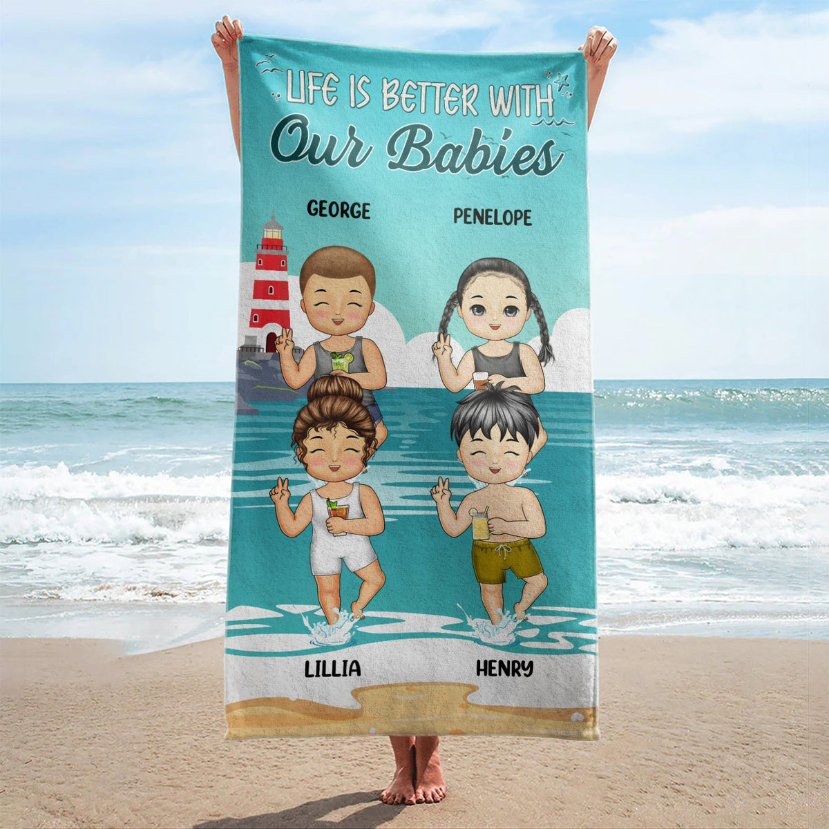 Life Is Better With My Grandkids - Loving Gift For Mother, Father, Grandma, Grandpa - Personalized Beach Towel