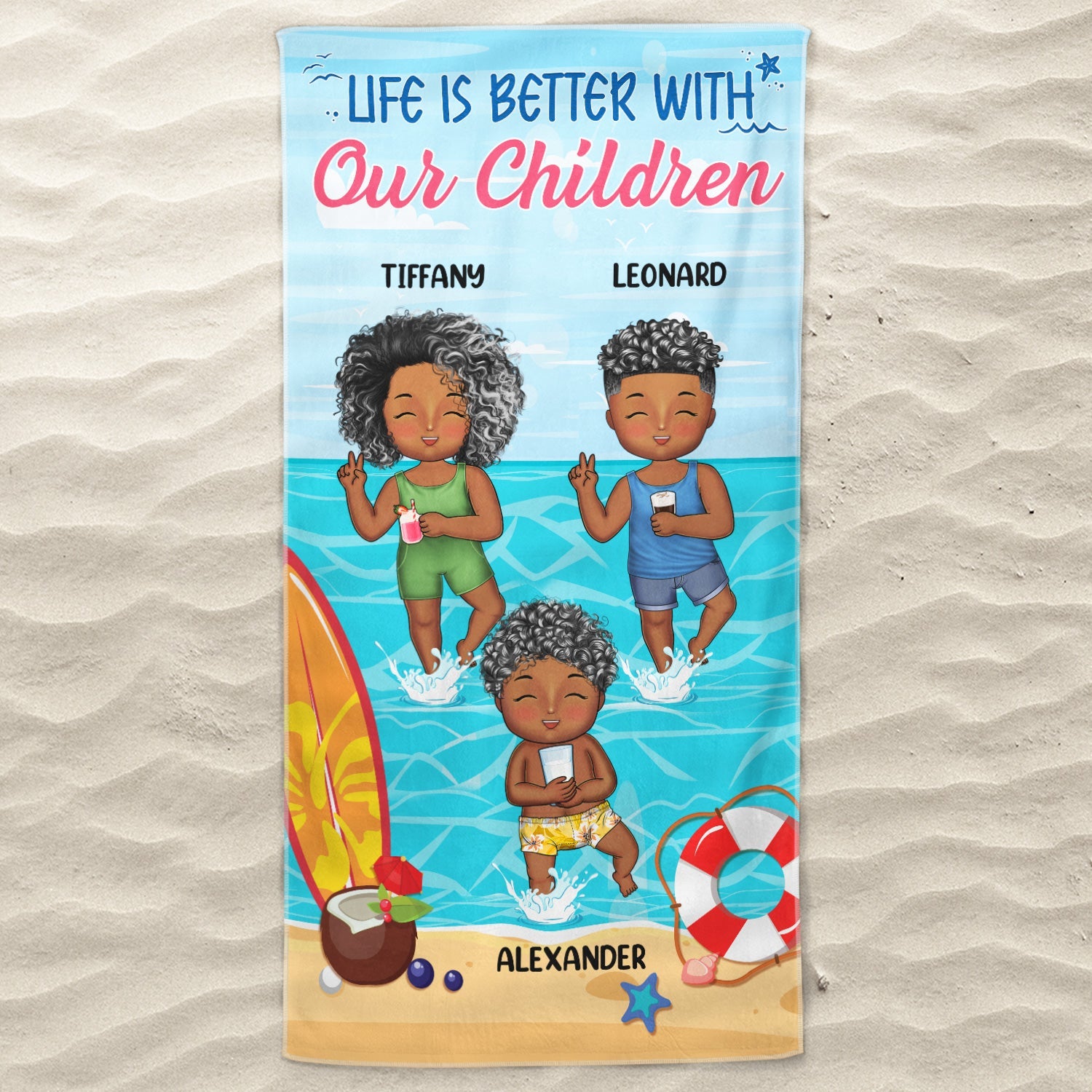 Life Is Better With My Grandkids - Loving Gift For Mother, Father, Grandma, Grandpa - Personalized Beach Towel