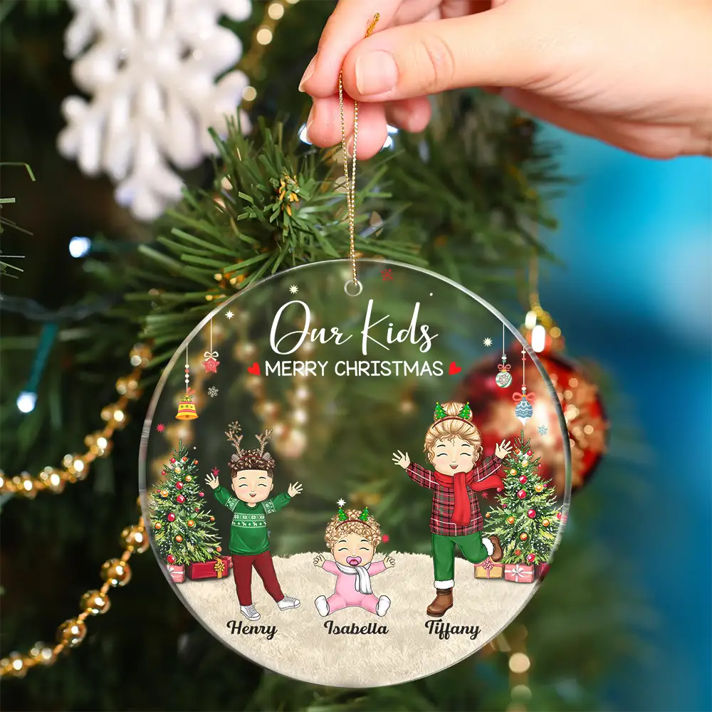 Happy Our Grandkids - Christmas Gift For Grandparents, Parents, Family - Personalized Circle Acrylic Ornament