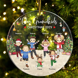 Happy Our Grandkids - Christmas Gift For Grandparents, Parents, Family - Personalized Circle Acrylic Ornament