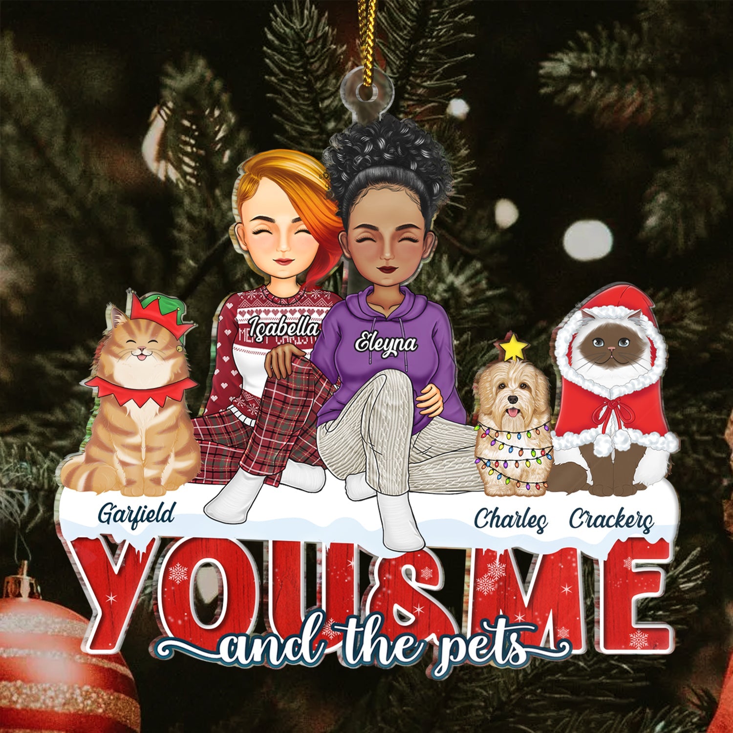 You & Me And The Dogs The Cats - Christmas Gifts For Couples, Husband, Wife, Pets Lovers - Personalized Cutout Acrylic Ornament