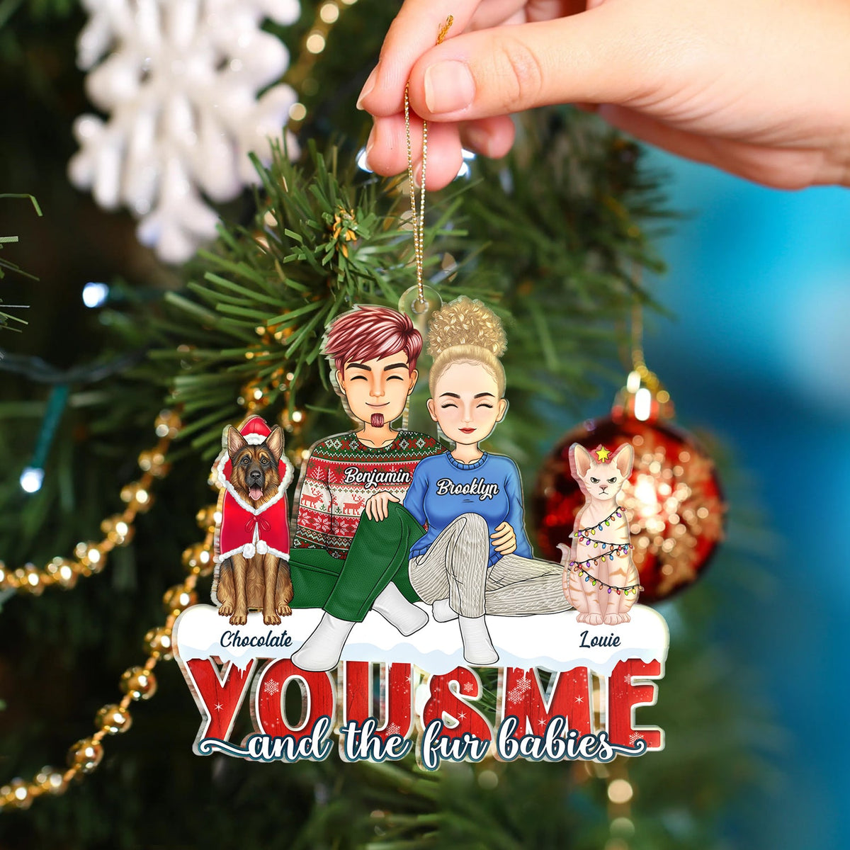 You & Me And The Dogs The Cats - Christmas Gifts For Couples, Husband, Wife, Pets Lovers - Personalized Cutout Acrylic Ornament