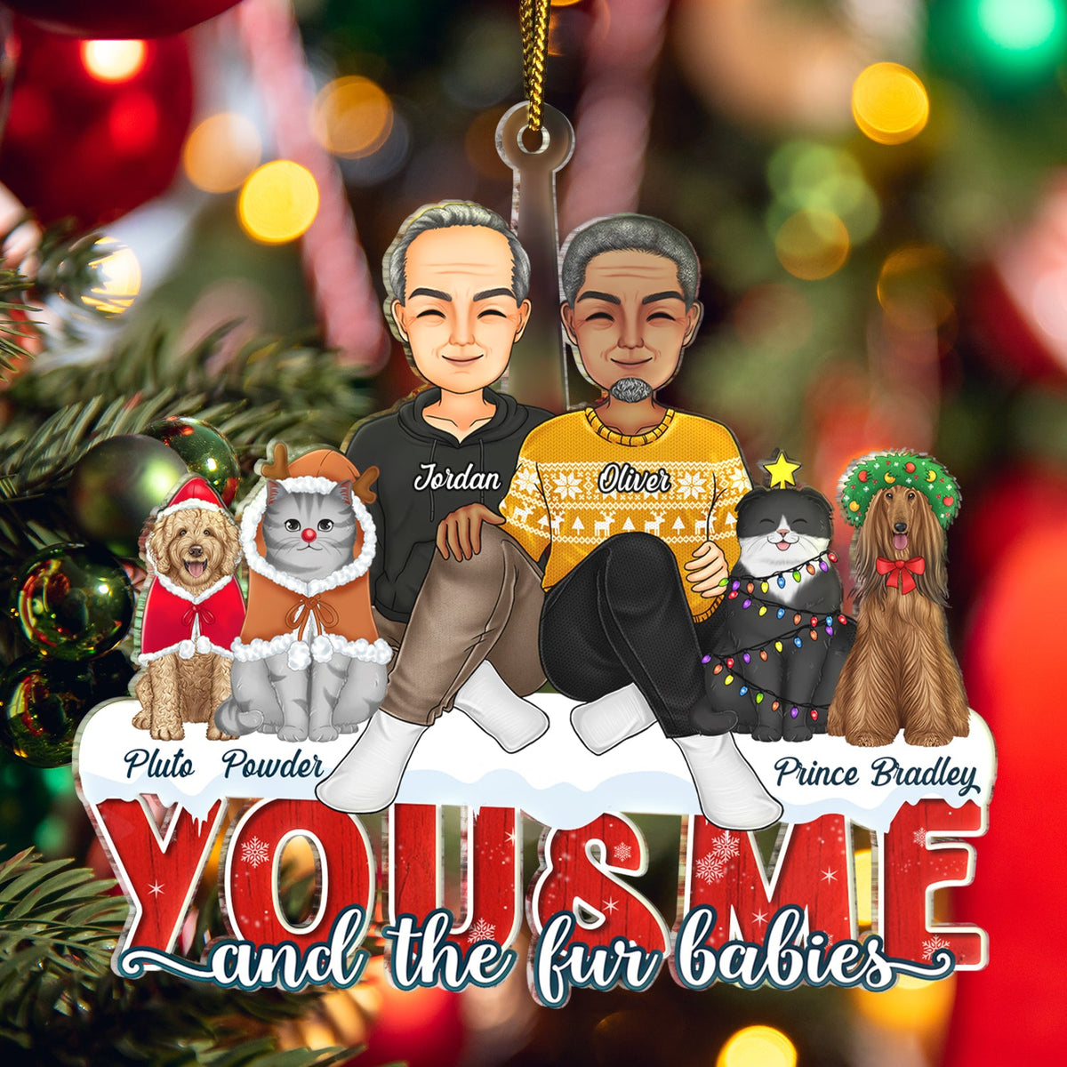 You & Me And The Dogs The Cats - Christmas Gifts For Couples, Husband, Wife, Pets Lovers - Personalized Cutout Acrylic Ornament