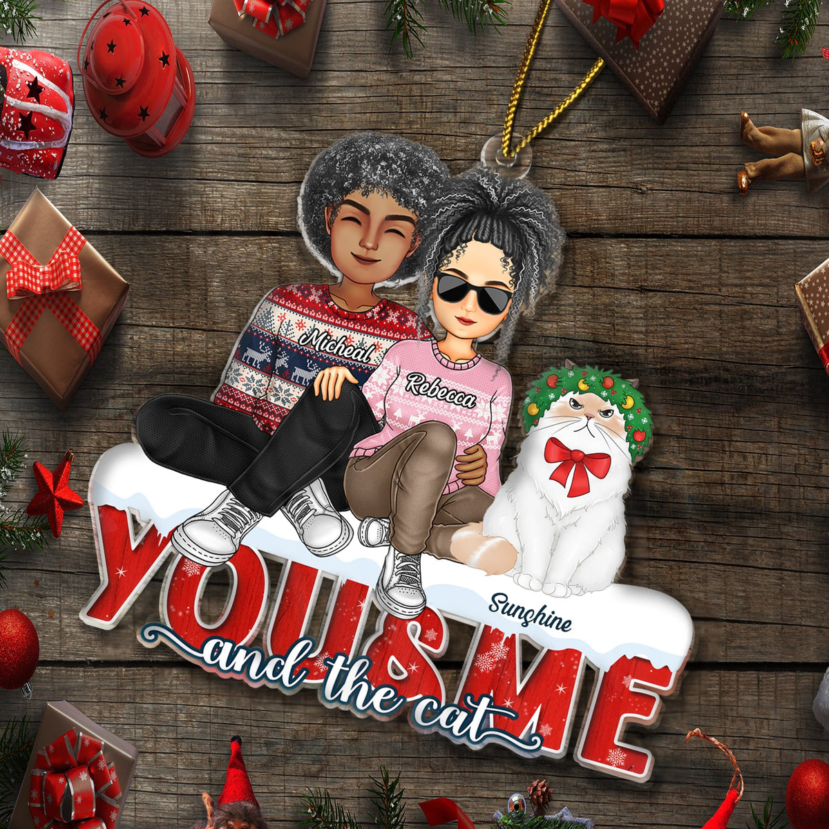 You & Me And The Dogs The Cats - Christmas Gifts For Couples, Husband, Wife, Pets Lovers - Personalized Cutout Acrylic Ornament