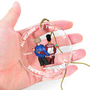 All Because Two People Swiped Right - Christmas Gift For Couples, Husband, Wife - Personalized Circle Glass Ornament