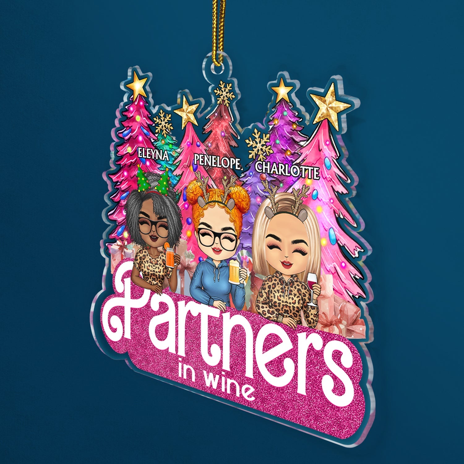 Partners In Crime Pine Tree Chibi - Christmas Gifts For Besties, Friends - Personalized Cutout Acrylic Ornament