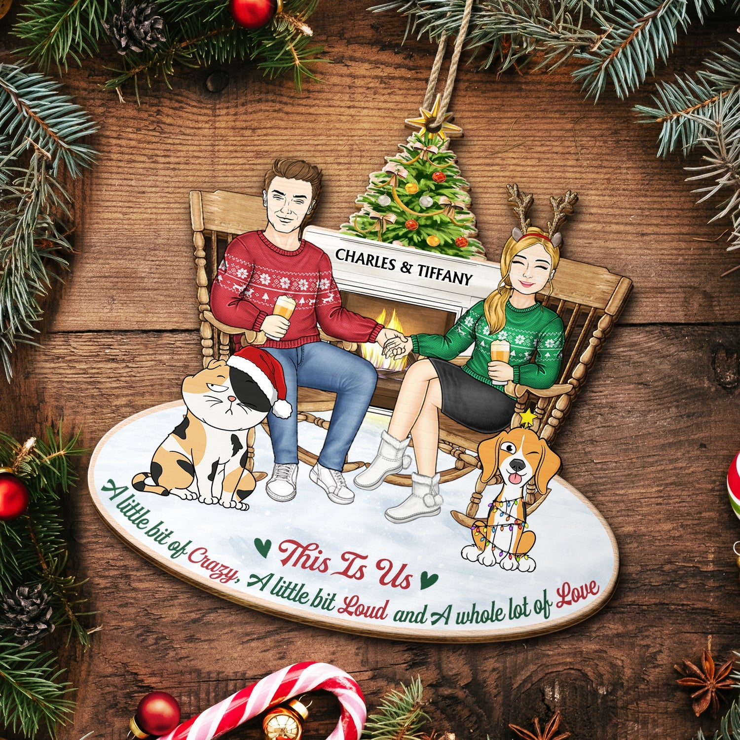 This Is Us Couple And Dogs Cats - Christmas Gift For Pet Lovers And Family - Personalized Wooden Cutout Ornament