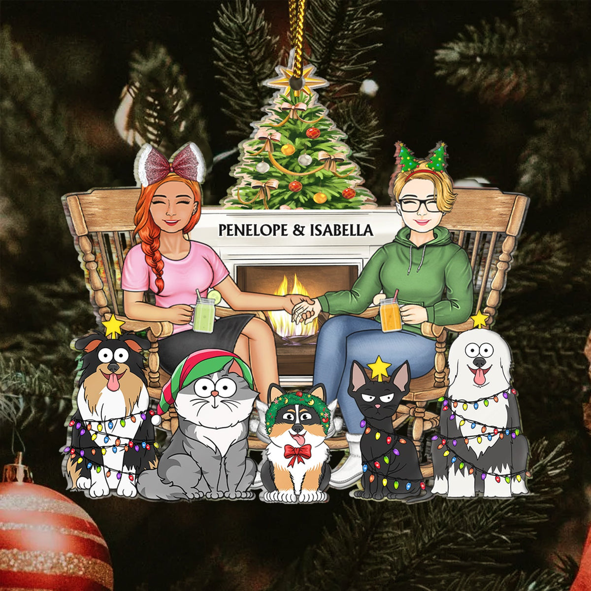 Couple And Dogs Cats - Christmas Gift For Pet Lovers And Family - Personalized Cutout Acrylic Ornament