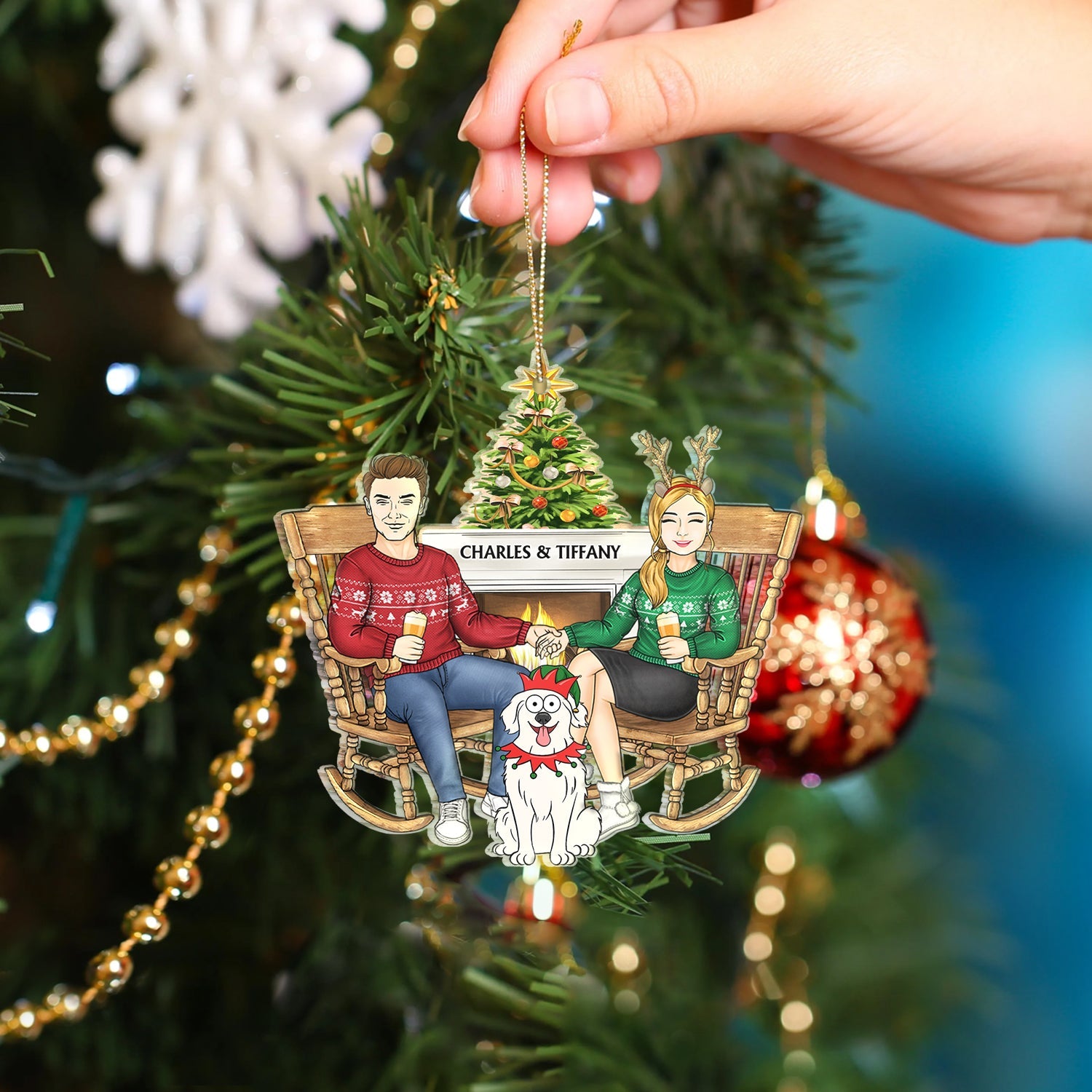 Couple And Dogs Cats - Christmas Gift For Pet Lovers And Family - Personalized Cutout Acrylic Ornament