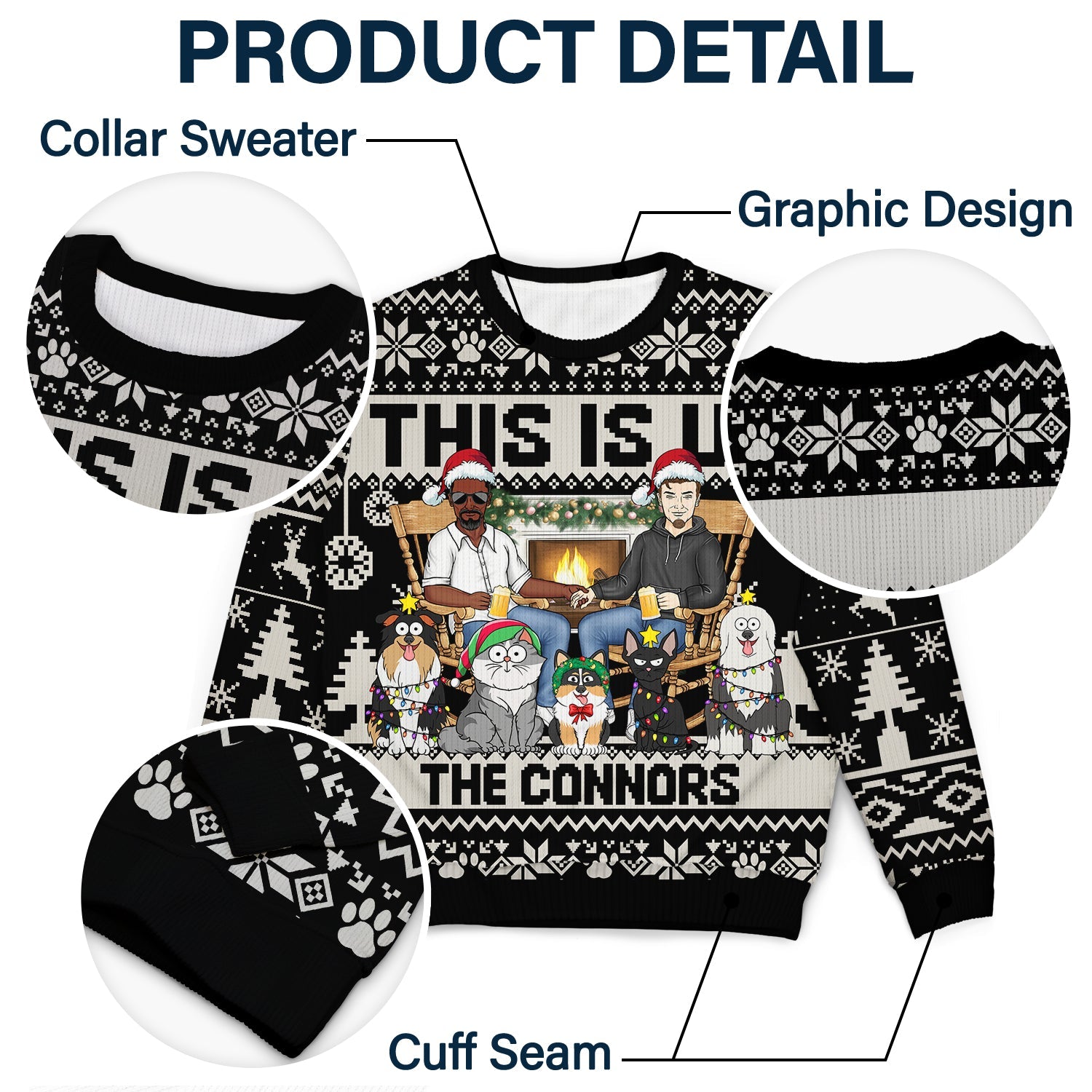 This Is Us Couple And Dogs Cats - Christmas Gift For Pet Lovers And Family - Personalized Unisex Ugly Sweater