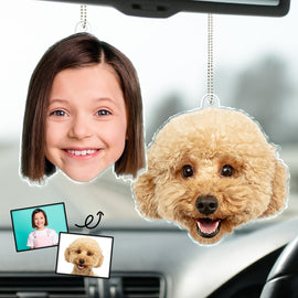 Custom Photo Funny Face Pet Kid Family - Gift For Parents, Grandparents, Pet Lovers - Personalized Acrylic Car Hanger