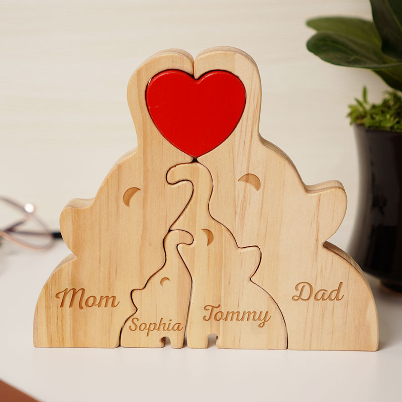 Love Elephant Family - Gift For Mother, Father, Family - Personalized Custom Shaped Wooden Puzzle