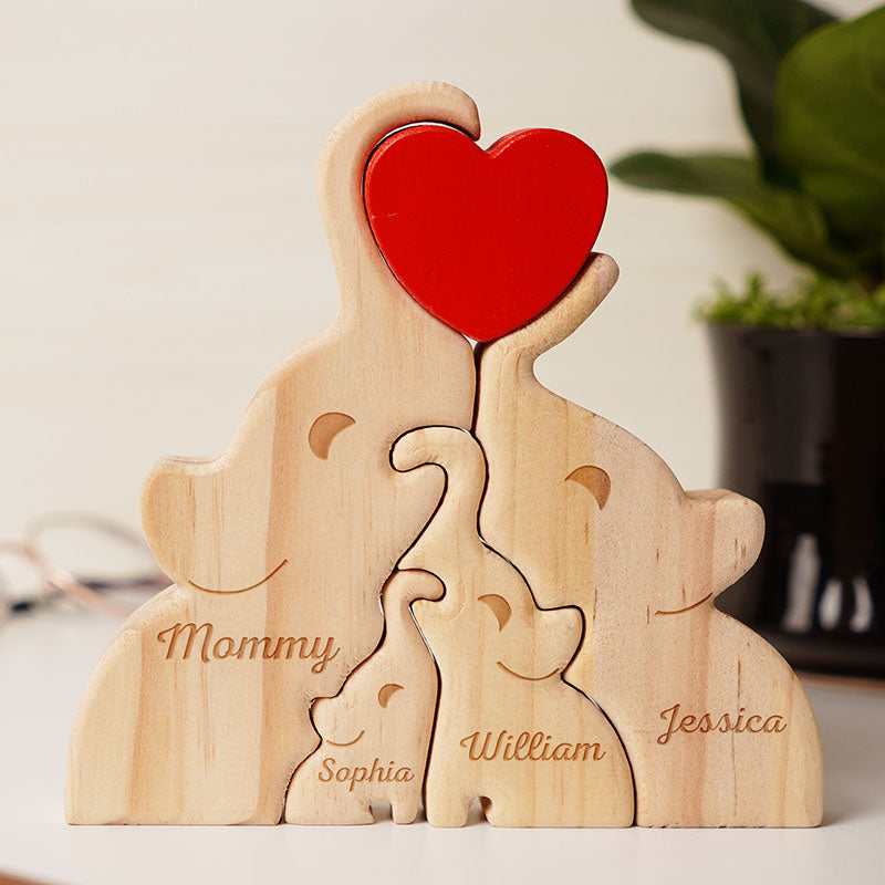 Love Elephant Family - Gift For Mother, Father, Family - Personalized Custom Shaped Wooden Puzzle