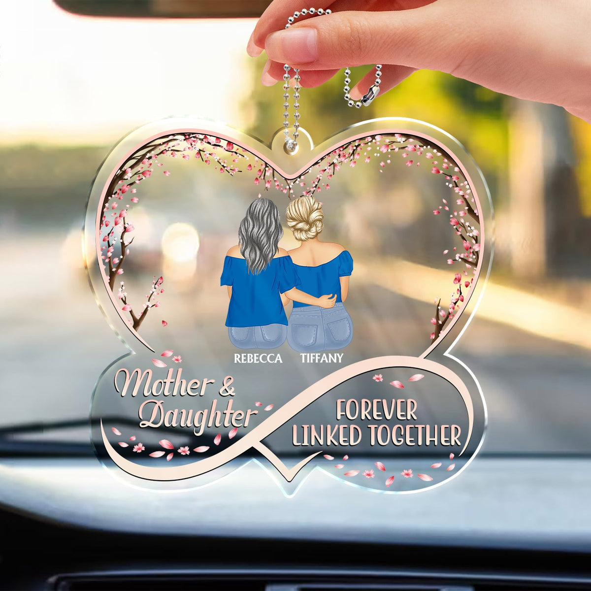 Mother And Daughters Forever Linked Together - Loving, Birthday Gift For Mother, Mom - Personalized Acrylic Car Hanger