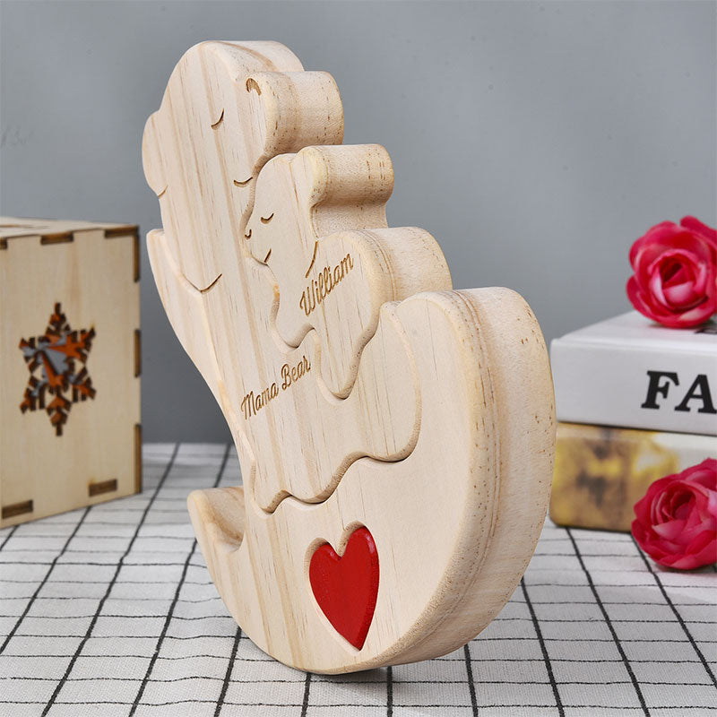 Mama Bear - Gift For Mothers & Grandmas - Personalized Custom Shaped Wooden Puzzle