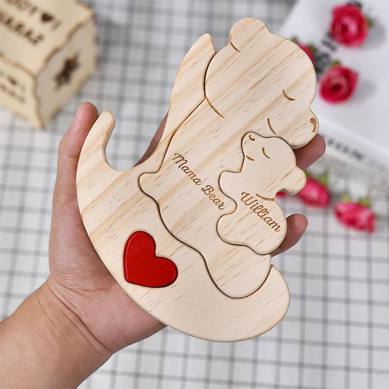 Mama Bear - Gift For Mothers & Grandmas - Personalized Custom Shaped Wooden Puzzle