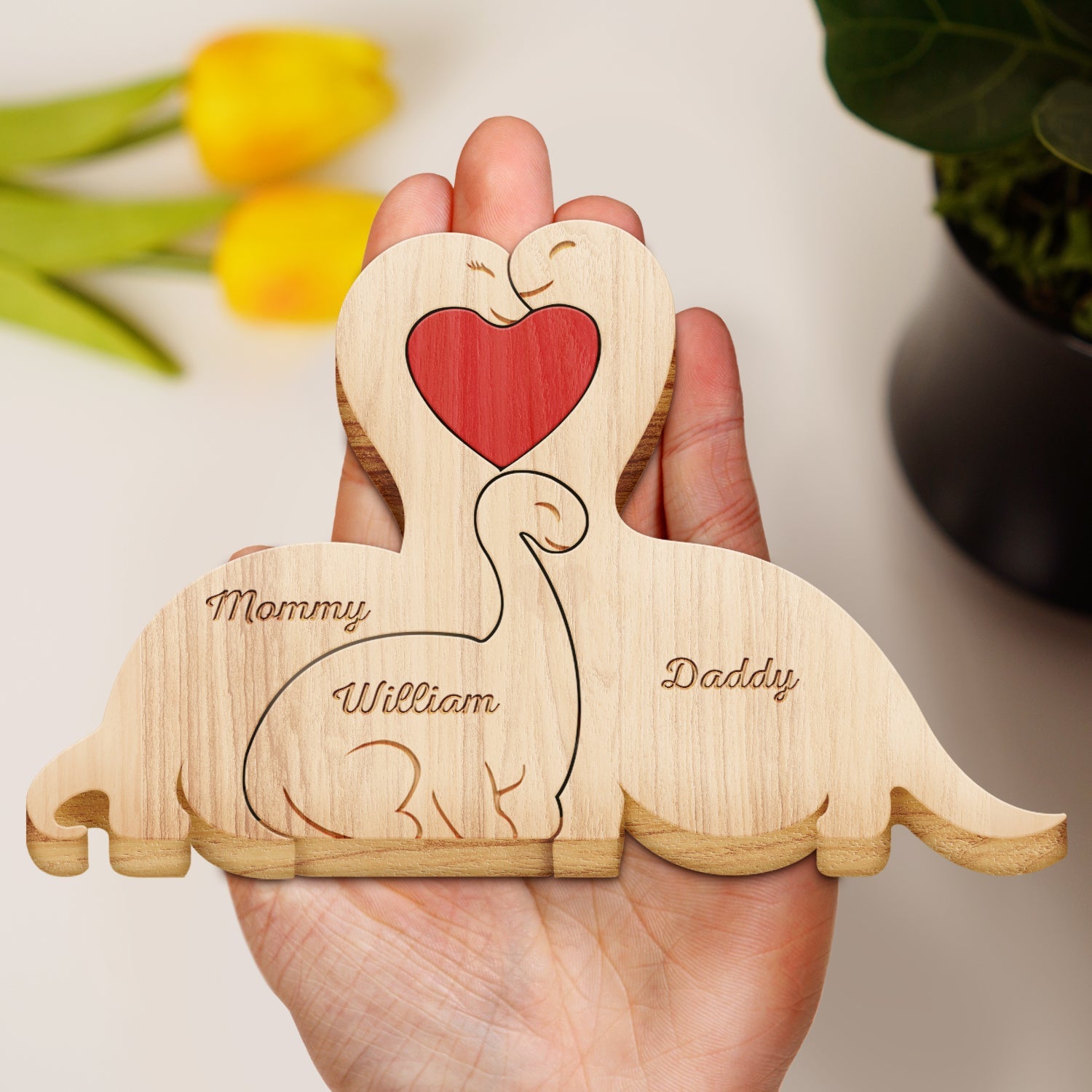 Family Dinosaurs - Gift For Parents, Father, Mother - Personalized Custom Shaped Wooden Puzzle