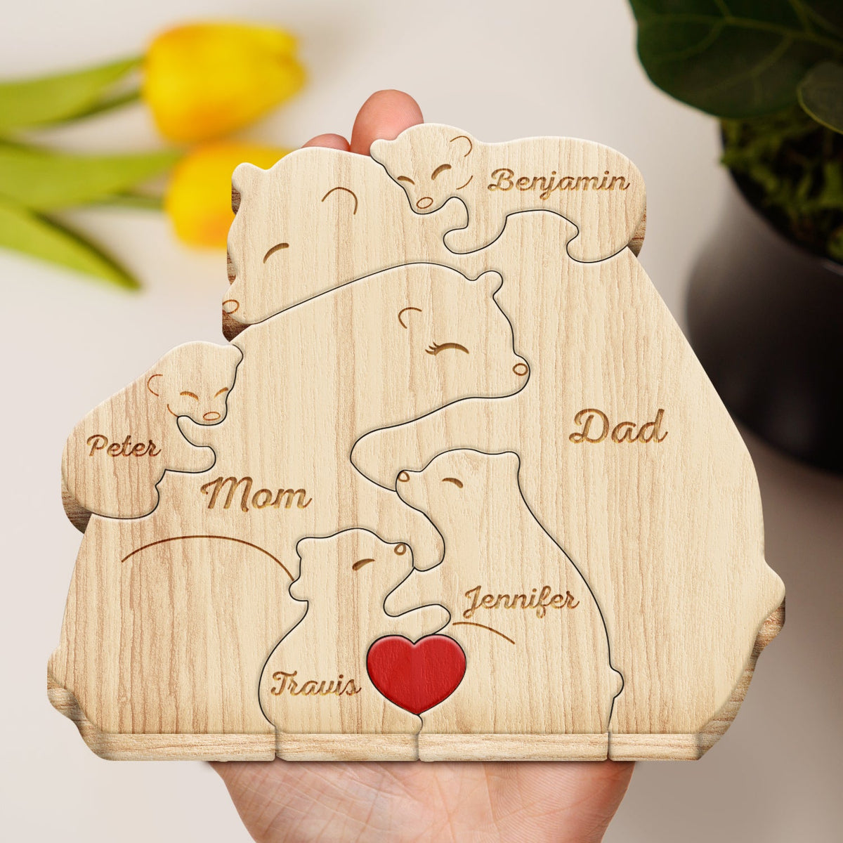 Love Bear Family - Gift For Mother, Father, Family - Personalized Custom Shaped Wooden Puzzle