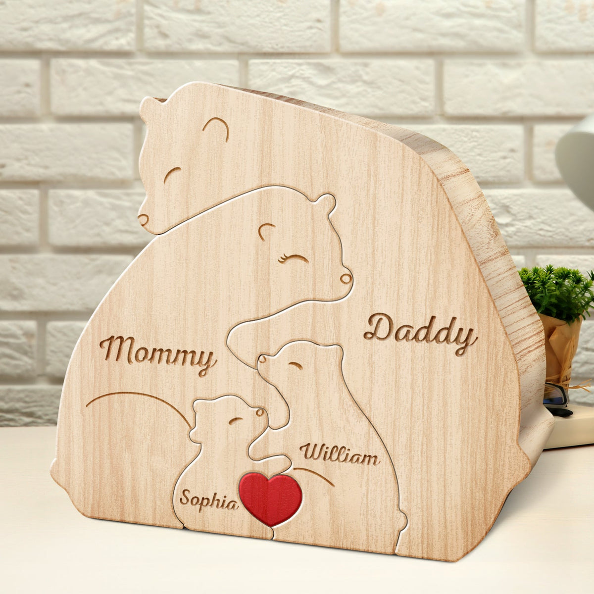 Love Bear Family - Gift For Mother, Father, Family - Personalized Custom Shaped Wooden Puzzle