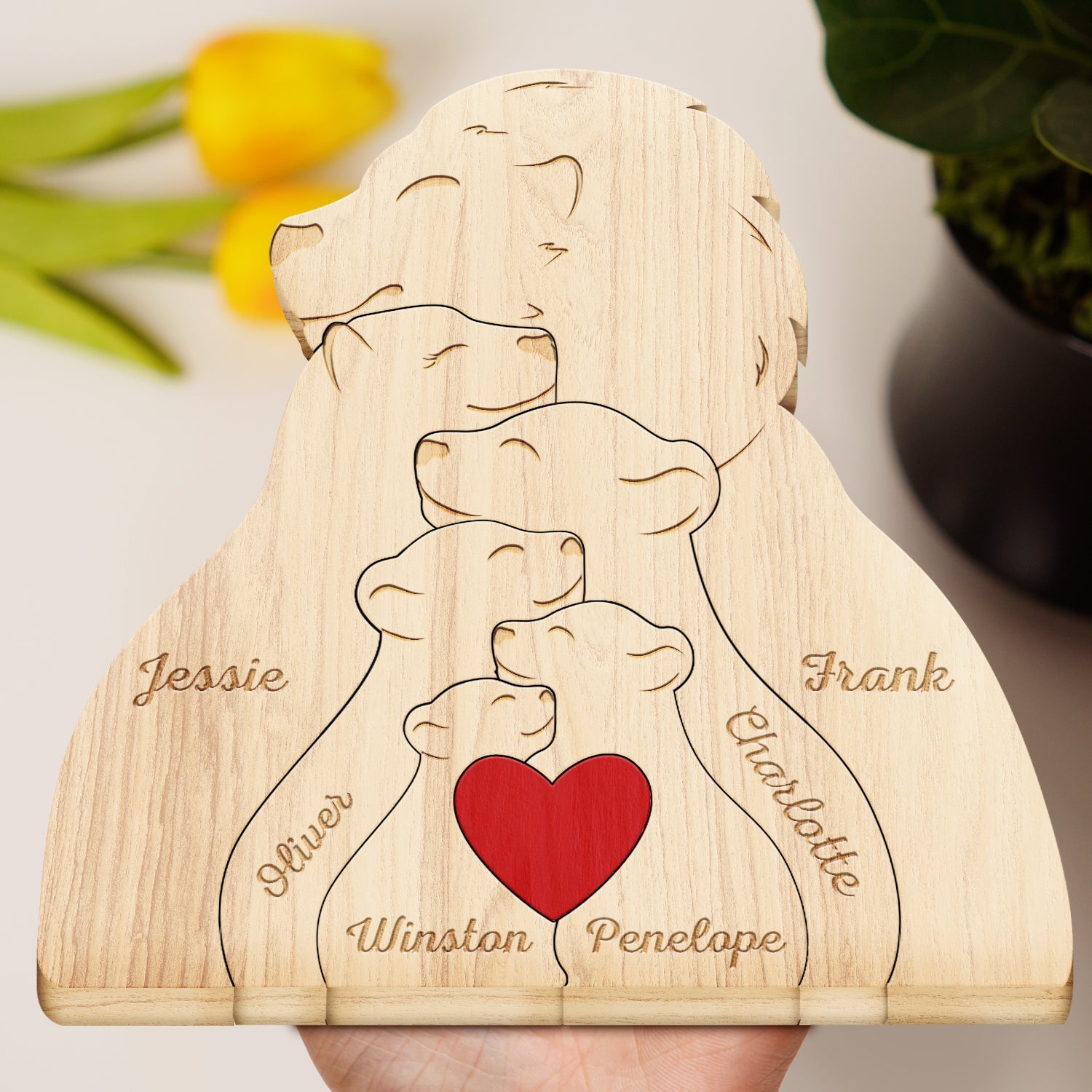 Family Lions - Gift For Parents, Father, Mother - Personalized Custom Shaped Wooden Puzzle