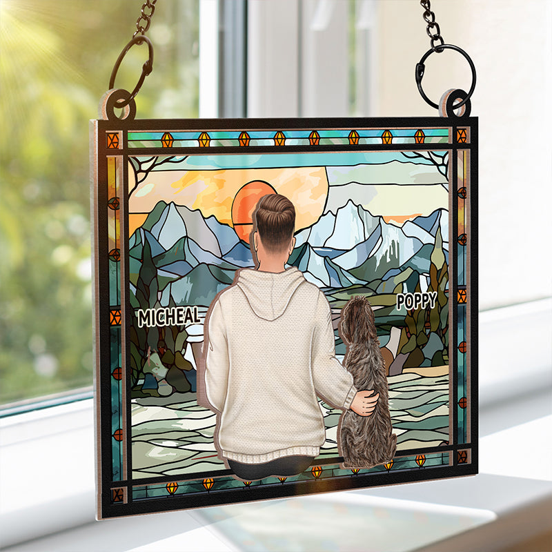 A Dad And His Dog A Bond That Can't Be Broken - Personalized Window Hanging Suncatcher Ornament