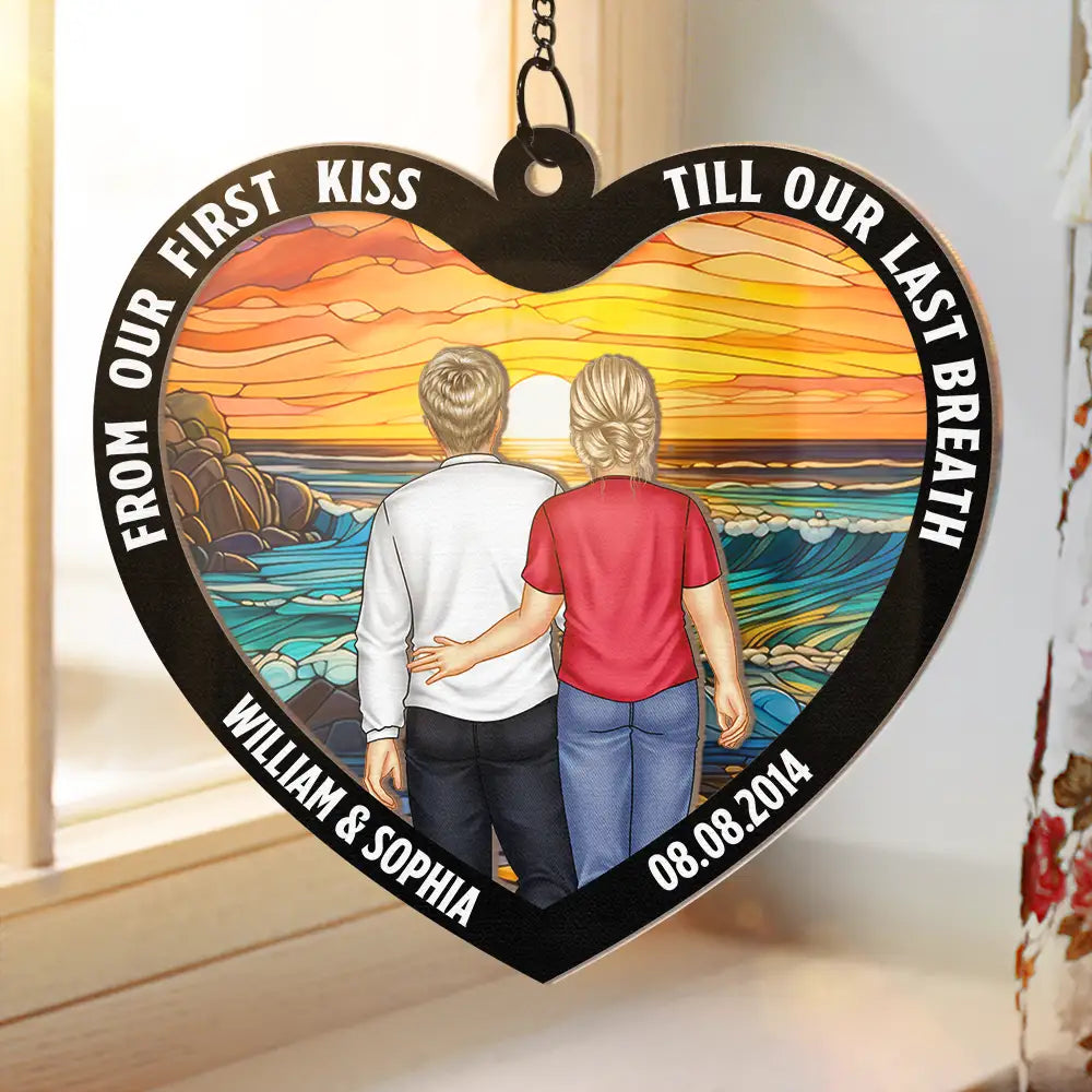 Heart Back Couple From Our First Kiss - Personalized Window Hanging Suncatcher Ornament