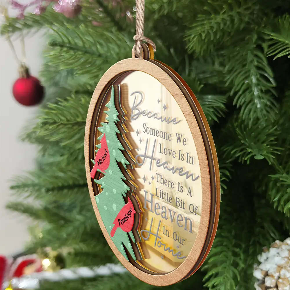 A Little Bit Of Heaven In Our Home Family Memorial - Personalized Mirror Ornament