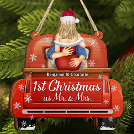 Back Couple Our First Christmas As Mr. & Mrs. - Personalized 2-Layered Wooden Ornament