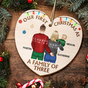 Back Family Our First Christmas As A Family Of Three - Personalized Custom Shaped Wooden Ornament